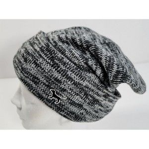Victorias Secret PINK Slouchy Heather Gray Black Knit Winter Beanie Hat One Size